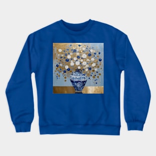 Blue Gold and White Abstract Flowers in a Blue and White Vase After Klimt Crewneck Sweatshirt